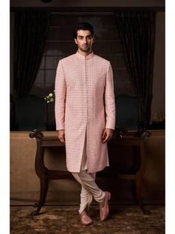 Nitika Gujral - Peach Sherwani Kurta With Dhoti Pants and Jacket