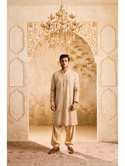 Nitika Gujral - Embroidered Beige Applique Work Kurta With Salwar