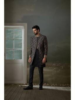 Nitika Gujral - Cream Matka Embroidered Jacket with Mint Green Kurta and Pants