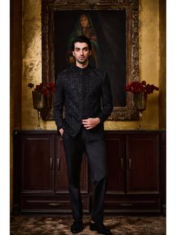 Nitika Gujral - Black Jodhpuri Coat With Trousers