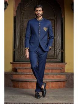 Nitika Gujral - Navy Blue Jodhpuri Suit Zardozi Embroidered Bandhgala With Pants