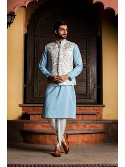 Nitika Gujral - Blue Mirrorwork Kurta With Trouser and Jacket