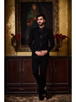 Nitika Gujral - Black Indo Jacket With Trousers
