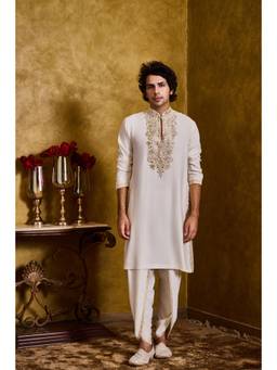 Nitika Gujral - Ivory Kurta Dhoti Zari Embroidery Kurta with Dhoti
