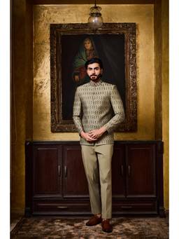 Nitika Gujral - Olive Green Jodhpuri Coat with Pants