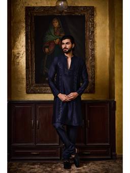 Nitika Gujral - Navy Chanderi Kurta with Churidar