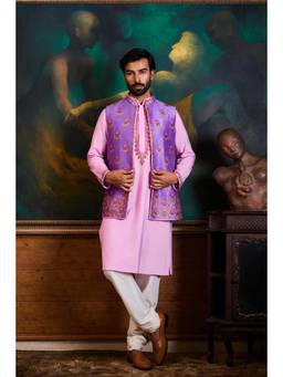 Nitika Gujral - Lilac Raw Silk Kurta With Churidar and Jacket