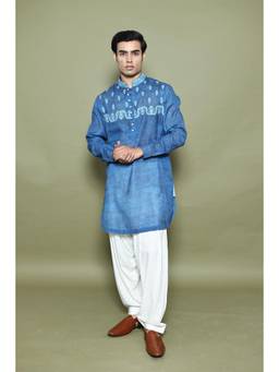 Nitika Gujral - Indigo Printed Linen Kurta with Salwar
