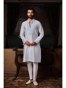 Nitika Gujral - Powder Blue Chanderi Kurta With Trouser
