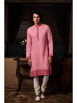 Nitika Gujral - Old Rose Dhagai Kurta With Churidar