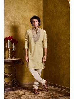 Nitika Gujral - Mint Green Chanderi Booti Kurta with Churidar