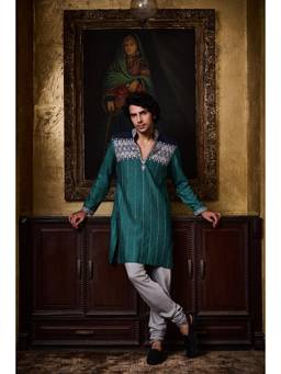 Nitika Gujral - Teal Navy Dhagai Kurta with Churidar