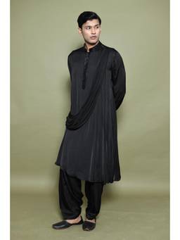 Nitika Gujral - Black Draped Kurta with Salwar