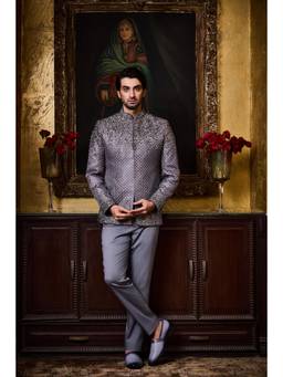 Nitika Gujral - Grey Jodhpuri Coat with Trouser