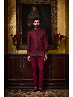 Nitika Gujral - Burgundy Jodhpuri Coat with Trouser