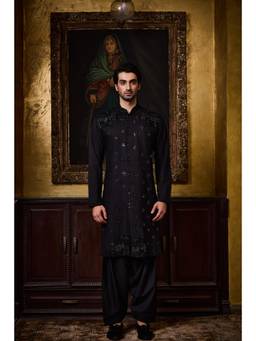 Nitika Gujral - Black Embroidered Kurta with Salwar