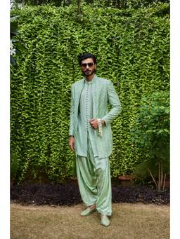 Nitika Gujral - Jade Green Kurta With Salwar and Open Front Jacket