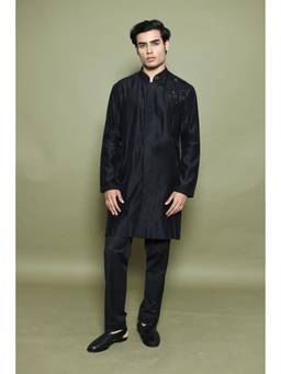 Nitika Gujral - Black Chanderi Kurta with Trouser