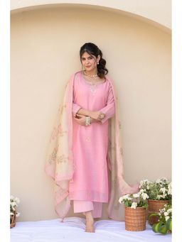 Mahee Jaipur - Carnation Pink Kurta Work Chanderi Kurta With Pant & Dupatta