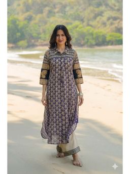 Mahee Jaipur - Purple And Blue Vayu Mul Chanderi Block Print Kurta With Pant