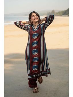 Mahee Jaipur - Chandrakala Indigo Maroon Kurta With Pant