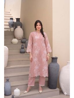 Mahee Jaipur - Peach Floral Chiffli Pure Cotton Kurta With Pant