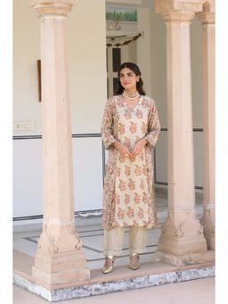 Mahee Jaipur - Beige With Pink Buti And Jaal Muslin Kurta With Pant