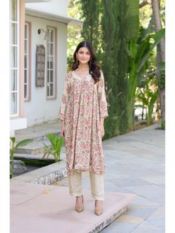 Mahee Jaipur - Beige With Jaal Nyra Cut Muslin Kurta With Pant