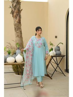 Mahee Jaipur - Sky Blue Dobby Cotton Kurta With Pant & Dupatta