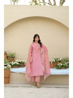 Mahee Jaipur - Baby Pink Dobby Cotton Kurta With Pant & Dupatta