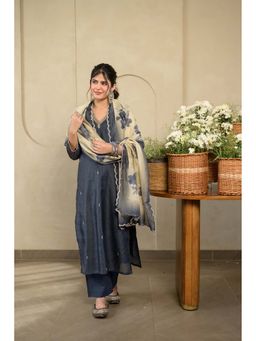 Mahee Jaipur - Charcoal Black Chanderi Kurta With Pant & Dupatta