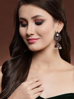 PANASH - Antique Copper Plated Dome Shaped Pearl Jhumka Earrings