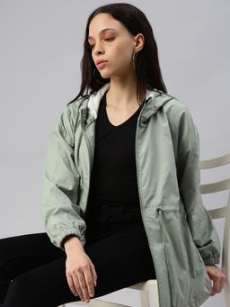 Voxati - Green Women's Long Polyester Solid Jacket