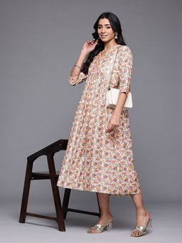 Ahalyaa - Womens Multi-Color Floral Printed Ethnic Dress