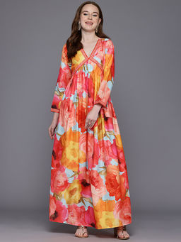 Ahalyaa - Multi-Color Floral Print Maxi Ethnic Dress
