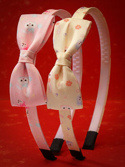 Stol'N - Bow Designed Floral Printed Hair Bands - Pink & Peach Set Of 2