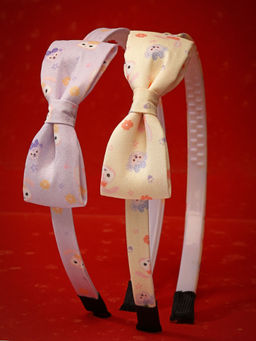 Stol'N - Bow Designed Printed Hair Bands - Pink & Peach Set Of 2