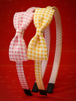 Stol'N - Bow Designed Printed Hair Bands - Pink & Yellow Set Of 2