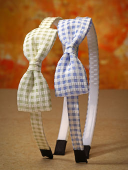 Stol'N - Bow Designed Printed Hair Bands - Blue & Green Set Of 2