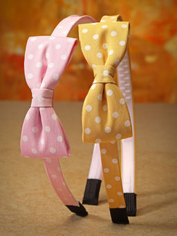 Stol'N - Bow Designed Printed Hair Bands - Pink & Yellow Set Of 2