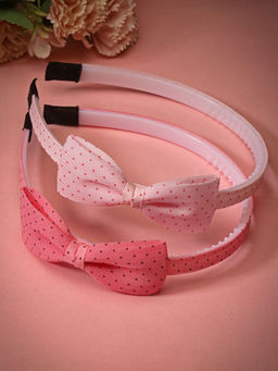 Stol'N - Bow Designed Printed Hair Bands - Pink & Dark Pink Set Of 2