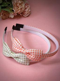 Stol'N - Bow Designed Printed Hair Bands - Pink & Grey Set Of 2