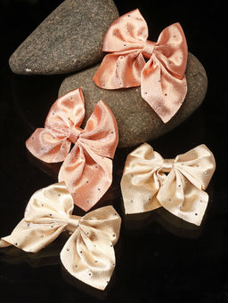 Stol'N - Bow Detailed with Stone Embellished Hair Clips - Peach & Orange Set Of 4