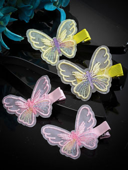 Stol'N - Butterfly Detailed Hair Clips - Yellow & Pink Set Of 4