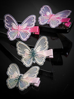 Stol'N - Butterfly Detailed Hair Clips - Pink & Dark Pink Set Of 4