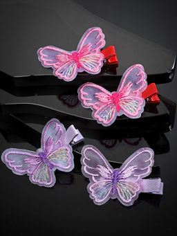 Stol'N - Butterfly Detailed Hair Clips - Pink & Purple Set Of 4