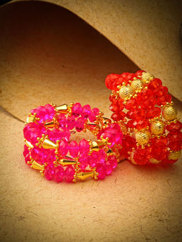 Stol'N - Beads Embellished Bracelets - Red & Dark Pink Set Of 2