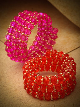 Stol'N - Beads with Stone Embellished Bracelets - Red & Dark Pink Set Of 2