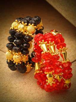Stol'N - Beads Embellished Bracelets - Red & Black Set Of 2