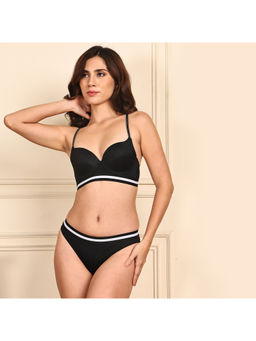 PrettyCat - Women Black Pushup Padded Underwired T-Shirt Bra with Panty (Set of 2)